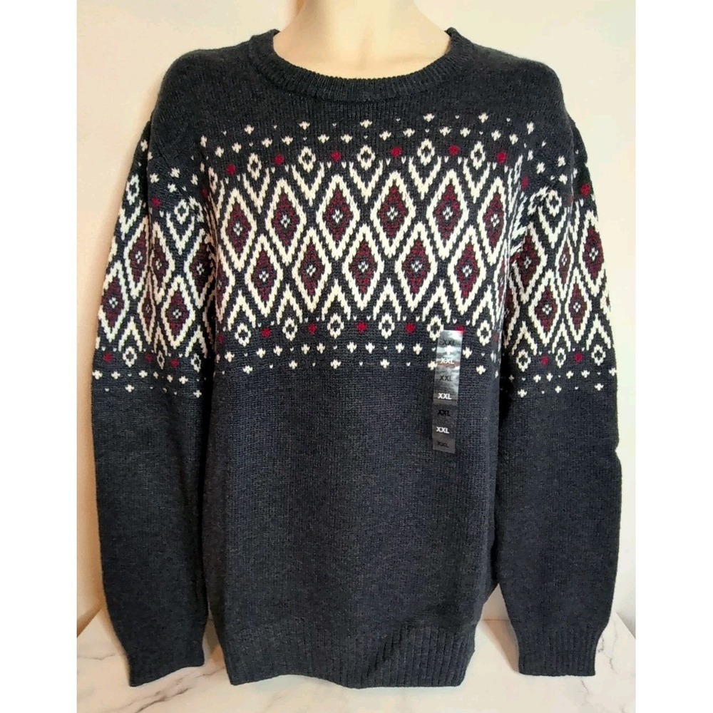 Sonoma Men's Crewneck Sweater Fair Isle Pattern in‎ Navy blue,White, Red 2XL New